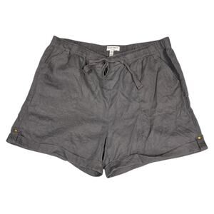 Ellen Tracy Linen Shorts Size XL Gray Drawstring Waist Pockets 100% Linen 4”